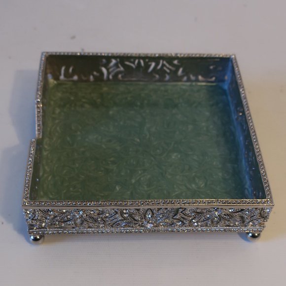 Womens Olivia Riegel Silver Sage Enameled Pave Crystal Cocktail Napkin Tray * - Picture 2 of 8
